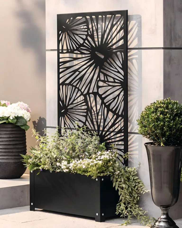 Pflanzkasten mit Rankgitter aus Metall, schwarz, 60x24x24 cm, mit Rankhilfe 122 cm hoch, Blumenkasten mit Spalier, Hochbeet mit Sichtschutz – Bild 1