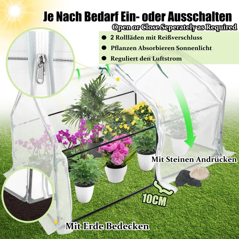ACXIN Foliengewächshaus Tomatenhaus Frühbeet mit Spitzdach Niedriges Gewächshaus Atmungsaktiv Insektenabweisend Pflanzenhaus für Gemüse Kräuter Tomaten Garten Balkon Weiß 180 x 90 x 90 cm – Bild 5