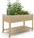Garvee Hochbeet Holz, Blumenbett, Kräuterbeet, Frühbeet, mit Pflanzfolie, Abflusslöchern und seitlichen Haken, erhöhter Pflanzkasten-Ständer, für Garten, Terrasse, Balkon, Eiche, 86×46×76 cm - Thumbnail 10