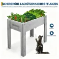 Garvee Hochbeet Holz, Blumenbett, Kräuterbeet, Frühbeet, mit Pflanzfolie, Abflusslöchern und seitlichen Haken, erhöhter Pflanzkasten-Ständer, für Garten, Terrasse, Balkon, Grau, 122×61×76 cm - Thumbnail 4