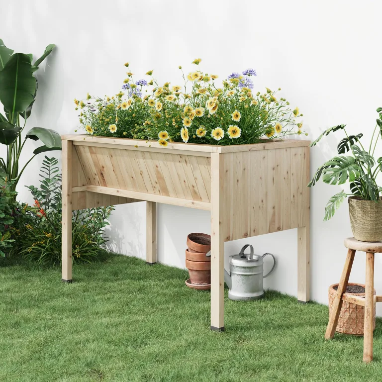 Garvee Hochbeet aus Holz, erhöhter Pflanzkasten-Ständer mit Beinen, Haken und Vliesstoff-Einlage, für Gemüseanbau auf kleinem Raum, Hinterhof, Terrasse, Balkon, Natur – Bild 7