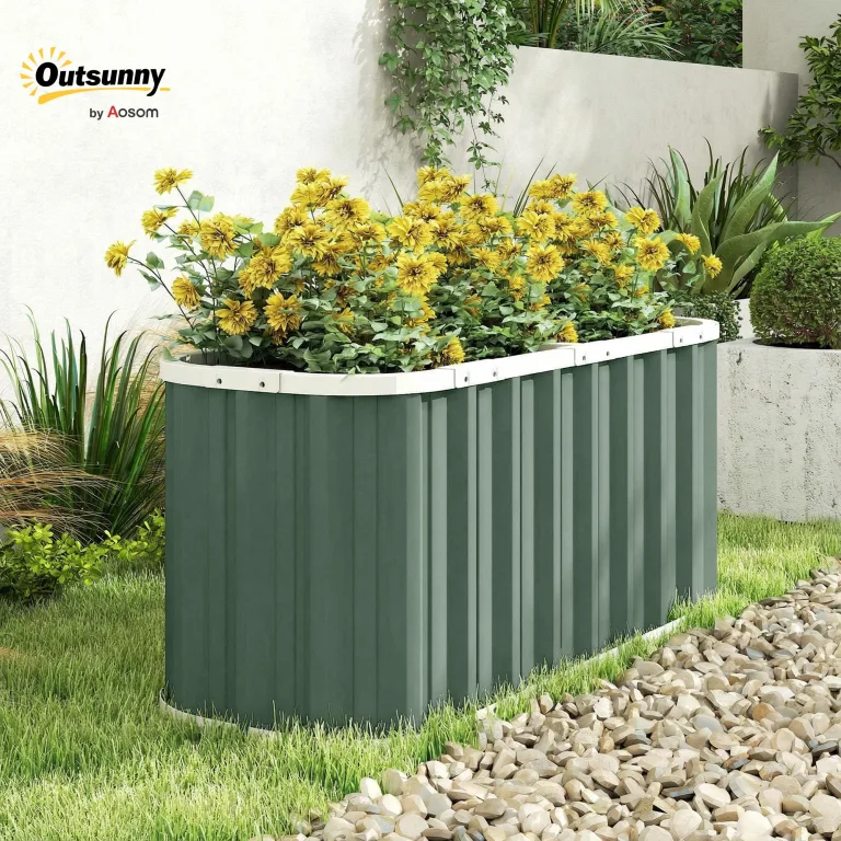 Outsunny Hochbeet Metall 136 x 53 x 61 cm Tief mit Schutzkanten, Pflanzenetiketten und Handschuhen, Kräuterbeet mit offenem Boden, Pflanzkasten Pflanzkübel, einfache Montage für Garten Balkon – Bild 2