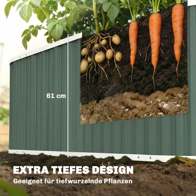 Outsunny Hochbeet Metall 136 x 53 x 61 cm Tief mit Schutzkanten, Pflanzenetiketten und Handschuhen, Kräuterbeet mit offenem Boden, Pflanzkasten Pflanzkübel, einfache Montage für Garten Balkon – Bild 3