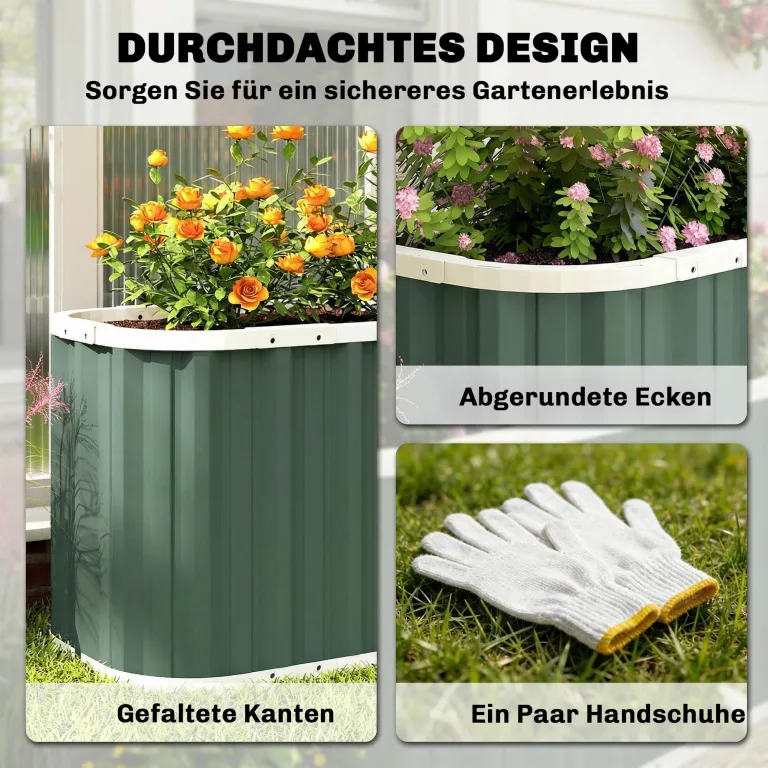 Outsunny Hochbeet Metall 136 x 53 x 61 cm Tief mit Schutzkanten, Pflanzenetiketten und Handschuhen, Kräuterbeet mit offenem Boden, Pflanzkasten Pflanzkübel, einfache Montage für Garten Balkon – Bild 5