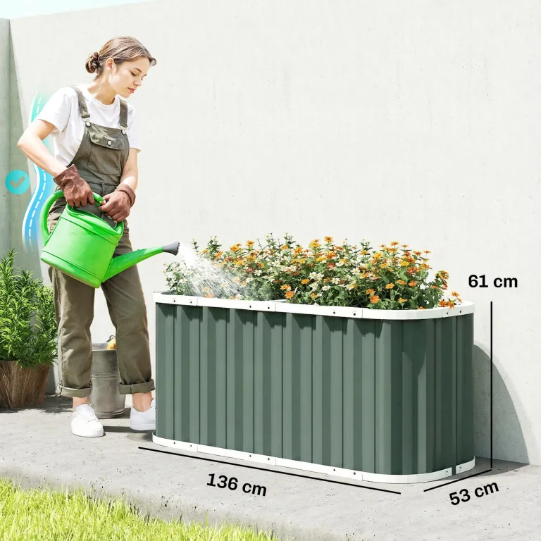 Outsunny Hochbeet Metall 136 x 53 x 61 cm Tief mit Schutzkanten, Pflanzenetiketten und Handschuhen, Kräuterbeet mit offenem Boden, Pflanzkasten Pflanzkübel, einfache Montage für Garten Balkon – Bild 7