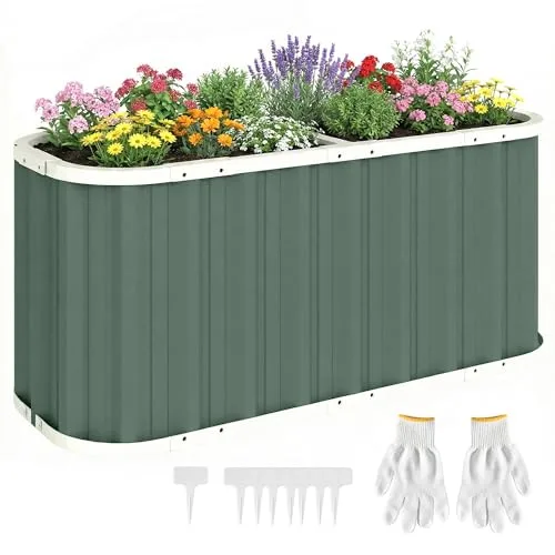 Outsunny Hochbeet Metall 136 x 53 x 61 cm Tief mit Schutzkanten, Pflanzenetiketten und Handschuhen, Kräuterbeet mit offenem Boden, Pflanzkasten Pflanzkübel, einfache Montage für Garten Balkon – Bild 10