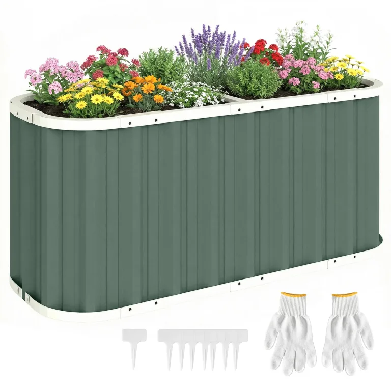 Outsunny Hochbeet Metall 136 x 53 x 61 cm Tief mit Schutzkanten, Pflanzenetiketten und Handschuhen, Kräuterbeet mit offenem Boden, Pflanzkasten Pflanzkübel, einfache Montage für Garten Balkon – Bild 1