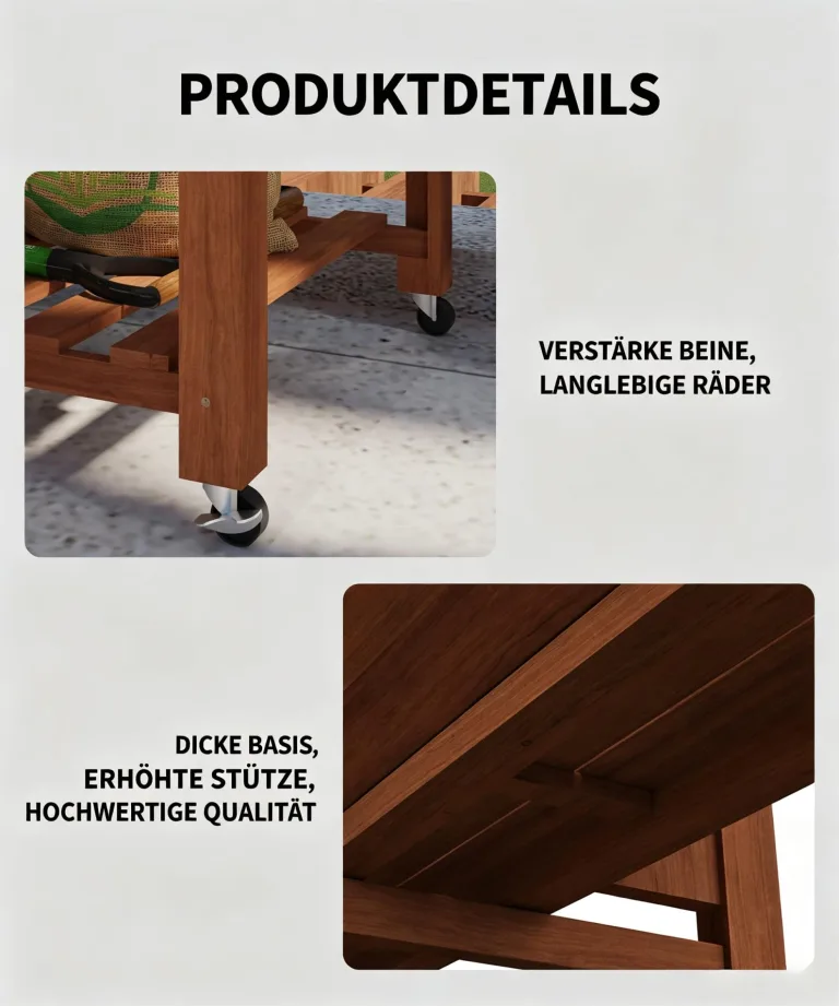 Garvee Hochbeet aus Holz, mit Rollen und Ablageboden, Pflanzkasten, Pflanztrog, Blumenkübel, Kräuterbeet, für Garten, Balkon und Terrasse, 122×61×76 cm, braun – Bild 4