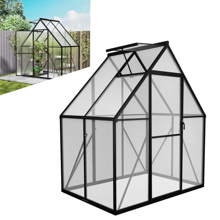LZQ Gewächshaus Aluminium mit Fundament 230x180x195cm Gartengewächshaus Treibhaus 4mm PC-Hohlkammerplatten Tomatenhaus mit Schiebetür Dachfenster Pflanzenhaus Wetterfest für Aufzucht Gemüse, 6x8 ft – Bild 10