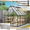 LZQ Gewächshaus Aluminium mit Fundament 230x180x195cm Gartengewächshaus Treibhaus 4mm PC-Hohlkammerplatten Tomatenhaus mit Schiebetür Dachfenster Pflanzenhaus Wetterfest für Aufzucht Gemüse, 6x8 ft - Thumbnail 4