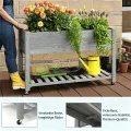 Garvee Hochbeet aus Holz, mit Rollen und Ablageboden, Pflanzkasten, Pflanztrog, Blumenkübel, Kräuterbeet, für Garten, Balkon und Terrasse, 122×61×76 cm, grau - Thumbnail 4