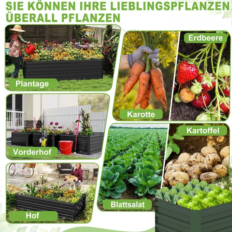 LZQ Hochbeet Metall 180x90x58cm M für Garten Verzinktes Gemüsebeet Pflanzkasten Pflanzenbeet Kräuterbeet aus Rostfreiem Stahl Frühbeet Hochbeete für Gemüse Blumen Kräuter, Rechteckigl Schwarz 975L – Bild 8