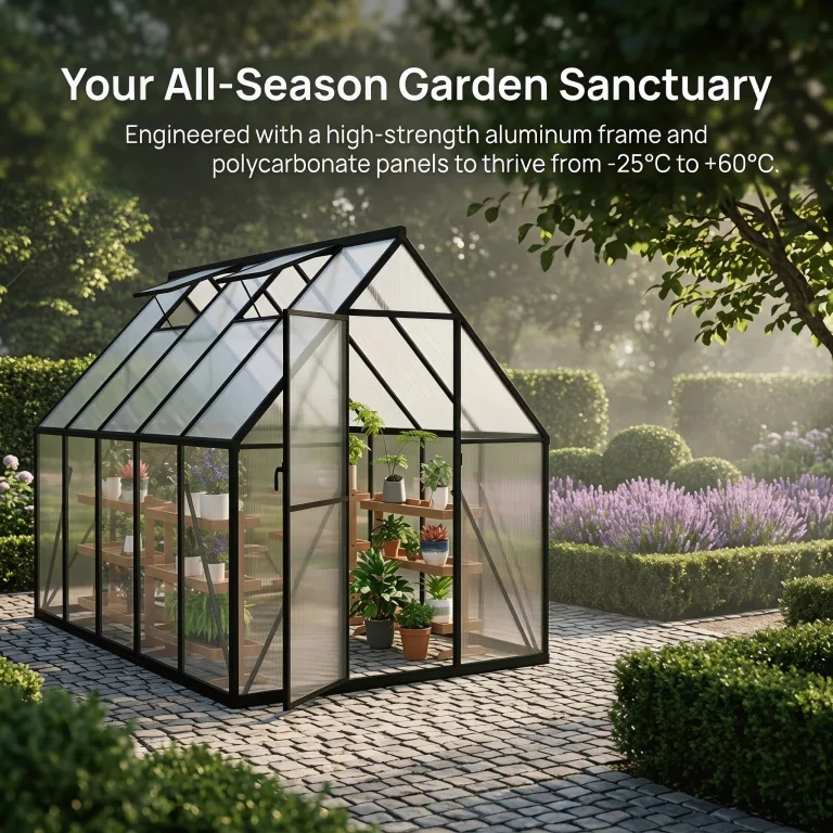 YRHome Aluminium Gewächshaus 179,5x229,5x194,5cm, 5.2mm Polycarbonat Hohlkammerplatten, Schwarz, Gartengewächshaus Wetterfest Winterfest Garten Treibhaus Gartengewächshaus Schwarz – Bild 5
