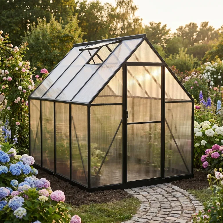 YRHome Aluminium Gewächshaus 179,5x229,5x194,5cm, 5.2mm Polycarbonat Hohlkammerplatten, Schwarz, Gartengewächshaus Wetterfest Winterfest Garten Treibhaus Gartengewächshaus Schwarz – Bild 9