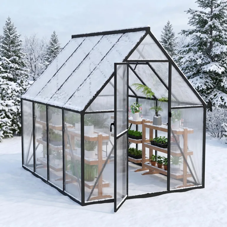 YRHome Aluminium Gewächshaus 179,5x229,5x194,5cm, 5.2mm Polycarbonat Hohlkammerplatten, Schwarz, Gartengewächshaus Wetterfest Winterfest Garten Treibhaus Gartengewächshaus Schwarz – Bild 10