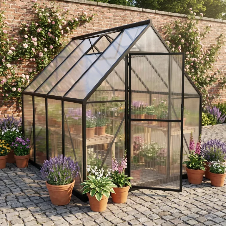 YRHome Aluminium Gewächshaus 179,5x229,5x194,5cm, 5.2mm Polycarbonat Hohlkammerplatten, Schwarz, Gartengewächshaus Wetterfest Winterfest Garten Treibhaus Gartengewächshaus Schwarz – Bild 1