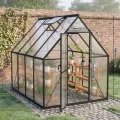 YRHome Aluminium Gewächshaus 179,5x229,5x194,5cm, 5.2mm Polycarbonat Hohlkammerplatten, Schwarz, Gartengewächshaus Wetterfest Winterfest Garten Treibhaus Gartengewächshaus Schwarz - Thumbnail 2