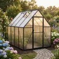 YRHome Aluminium Gewächshaus 179,5x229,5x194,5cm, 5.2mm Polycarbonat Hohlkammerplatten, Schwarz, Gartengewächshaus Wetterfest Winterfest Garten Treibhaus Gartengewächshaus Schwarz - Thumbnail 9