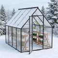 YRHome Aluminium Gewächshaus 179,5x229,5x194,5cm, 5.2mm Polycarbonat Hohlkammerplatten, Schwarz, Gartengewächshaus Wetterfest Winterfest Garten Treibhaus Gartengewächshaus Schwarz - Thumbnail 10