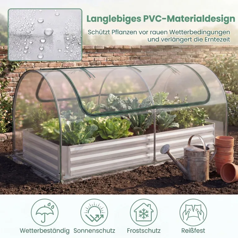 GOPLUS 3 in 1 Hochbeet mit Gewächshaus, Pflanzkasten mit abnehmbarem PVC-Abdeckung & 2 Fenstern, Blumenbeet Metall mit offener Boden, Outdoor Frühbeet für Gemüse, Kräuter & Blumen, 202 x 101 x 81 cm – Bild 5