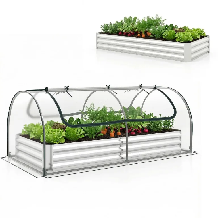 GOPLUS 3 in 1 Hochbeet mit Gewächshaus, Pflanzkasten mit abnehmbarem PVC-Abdeckung & 2 Fenstern, Blumenbeet Metall mit offener Boden, Outdoor Frühbeet für Gemüse, Kräuter & Blumen, 202 x 101 x 81 cm – Bild 1