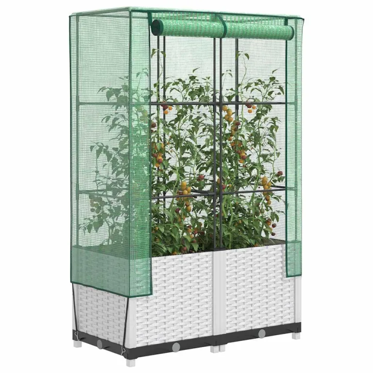 HUAKEHOM Hochbeet mit Gewächshaus-Aufsatz Pflanzbeet mit Eisenrohr-Rahmen Gemüsebeet für Garten Terrasse Balkon Pflanzkasten Frühbeet Rattan-Optik 80x40x123 cm – Bild 10