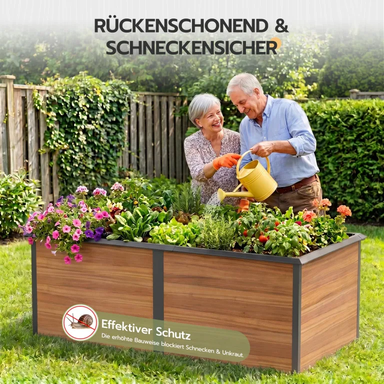 Amopatio Hochbeet Metall 200x100x77 cm Holzoptik, 1 mm Zink-Aluminium Pflanzbeet, 1540L Stabil Gemüsebeet, Wetterfest Gartenbeet Pflanzkasten Kräuterbeet für Outdoor & Balkon, Braun – Bild 4