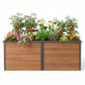 Amopatio Hochbeet Metall 200x100x77 cm Holzoptik, 1 mm Zink-Aluminium Pflanzbeet, 1540L Stabil Gemüsebeet, Wetterfest Gartenbeet Pflanzkasten Kräuterbeet für Outdoor & Balkon, Braun - Thumbnail 2