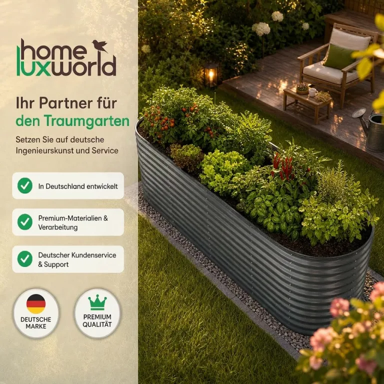 Hochbeet Metall 240x80x80 cm, verzinkter Stahl, wetterfest, oval mit abgerundeten Ecken, inkl. MontageSet, Handschuhe und Nagetierschutz (Anthrazit, 240 x 80 x 80 cm) – Bild 8