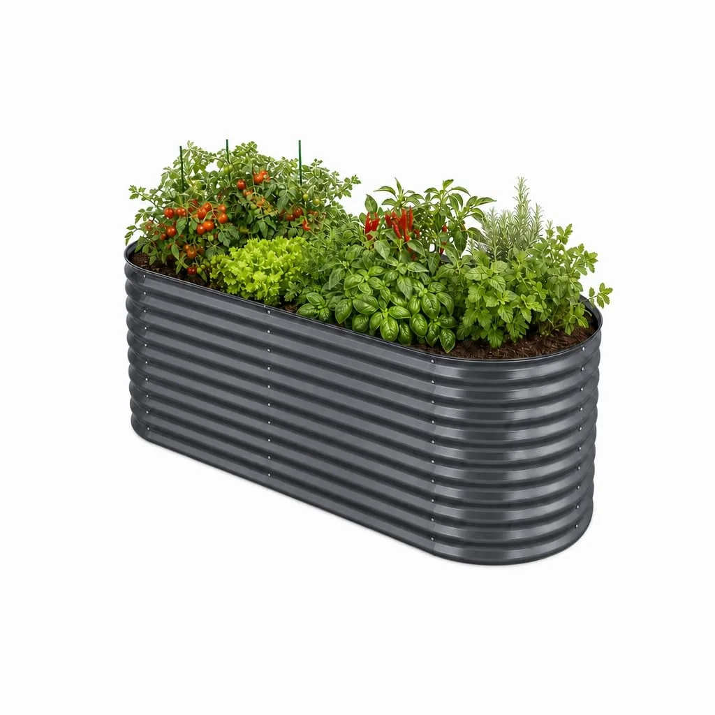 Hochbeet Metall 160x80x80, verzinkter Stahl, wetterfest, oval mit abgerundeten Ecken, inkl. MontageSet, Handschuhe und Nagetierschutz (Anthrazit, 160 x 80 x 80 cm)