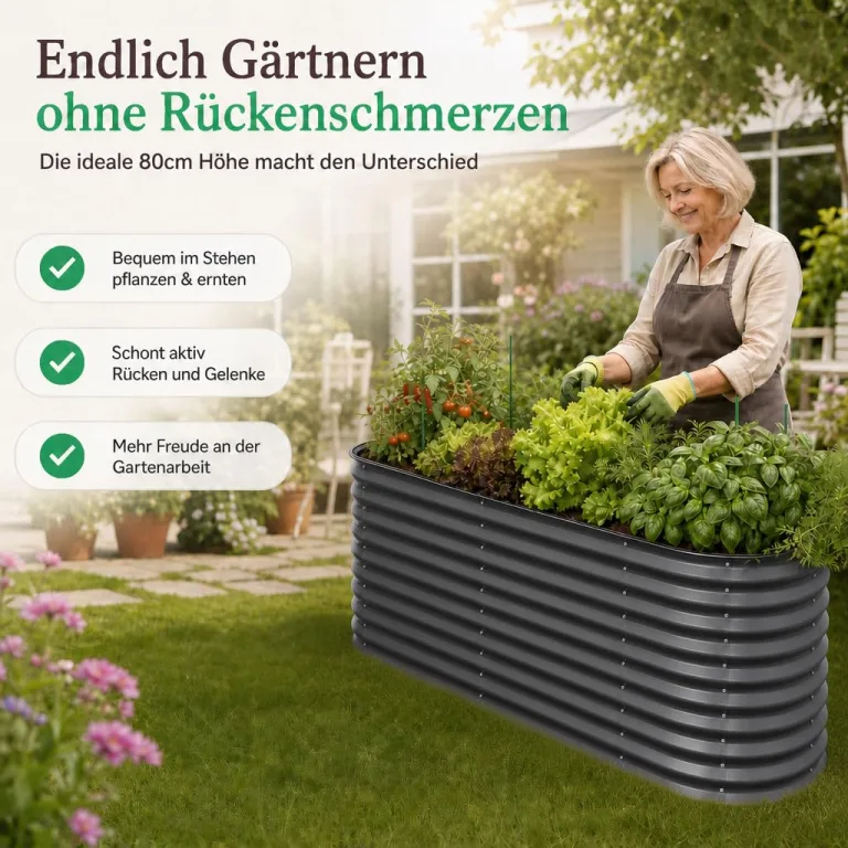 Hochbeet Metall 160x80x80, verzinkter Stahl, wetterfest, oval mit abgerundeten Ecken, inkl. MontageSet, Handschuhe und Nagetierschutz (Anthrazit, 160 x 80 x 80 cm) – Bild 3
