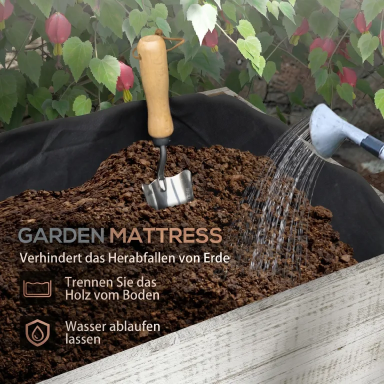 Outsunny Hochbeet aus Holz mit Schrankfach, Kräuterbeet mit Rollen, Pflanzkasten und Blumenkasten mit Vliesstoff für Balkon, Garten, 110 x 50 x 95 cm, Weiß – Bild 6
