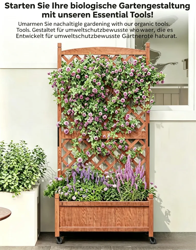Garvee Holz-Pflanzkasten mit Rankgitter, erhöhtes Hochbeet mit Rollen und Feststellbremsen, Drainagelöchern, Vertikalgitter, für Terrasse, Balkon und Innenbereich, braun, 2er-Pack – Bild 4