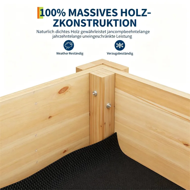 Garvee Hochbeet Holz, Blumenbett, Kräuterbeet, Frühbeet, mit Pflanzfolie, Drainagelöchern & Seitenhaken, erhöhter Pflanzkasten, für Garten, Terrasse, Balkon, Naturfarbe, 117×59×76 cm – Bild 4