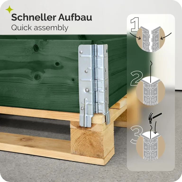 Garronda Hochbeete für Garten Palettenrahmen 120x80x20 cm Hochbeet Holz 1 Stück steckbar stapelbar faltbar für Pflanzen Blumen Kräuter Obst und Gemüse Grün GD-0075 – Bild 3