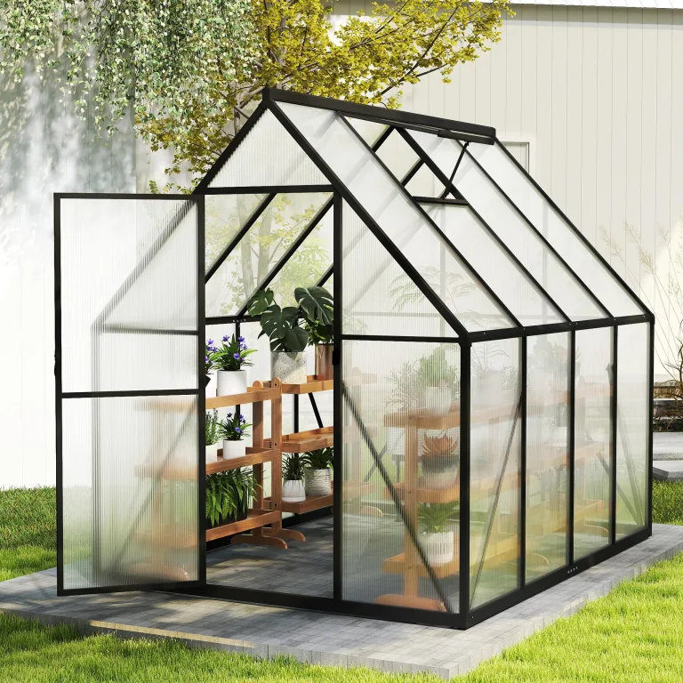 Aluminium Gewächshaus 6x8FT mit Fundamentrahmen & Belüftungsfenster, robustes Tomatenhaus wetterfest & rostfrei ideales Pflanzen- und Gemüsehaus für ganzjährige Anzucht Treibhaus 230x180x195cm – Bild 9