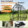 Aluminium Gewächshaus 6x8FT mit Fundamentrahmen & Belüftungsfenster, robustes Tomatenhaus wetterfest & rostfrei ideales Pflanzen- und Gemüsehaus für ganzjährige Anzucht Treibhaus 230x180x195cm - Thumbnail 4