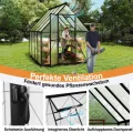 Aluminium Gewächshaus 6x8FT mit Fundamentrahmen & Belüftungsfenster, robustes Tomatenhaus wetterfest & rostfrei ideales Pflanzen- und Gemüsehaus für ganzjährige Anzucht Treibhaus 230x180x195cm - Thumbnail 7