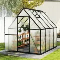 Aluminium Gewächshaus 6x8FT mit Fundamentrahmen & Belüftungsfenster, robustes Tomatenhaus wetterfest & rostfrei ideales Pflanzen- und Gemüsehaus für ganzjährige Anzucht Treibhaus 230x180x195cm - Thumbnail 9
