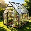 Aluminium Gewächshaus 6x8FT mit Fundamentrahmen & Belüftungsfenster, robustes Tomatenhaus wetterfest & rostfrei ideales Pflanzen- und Gemüsehaus für ganzjährige Anzucht Treibhaus 230x180x195cm - Thumbnail 1
