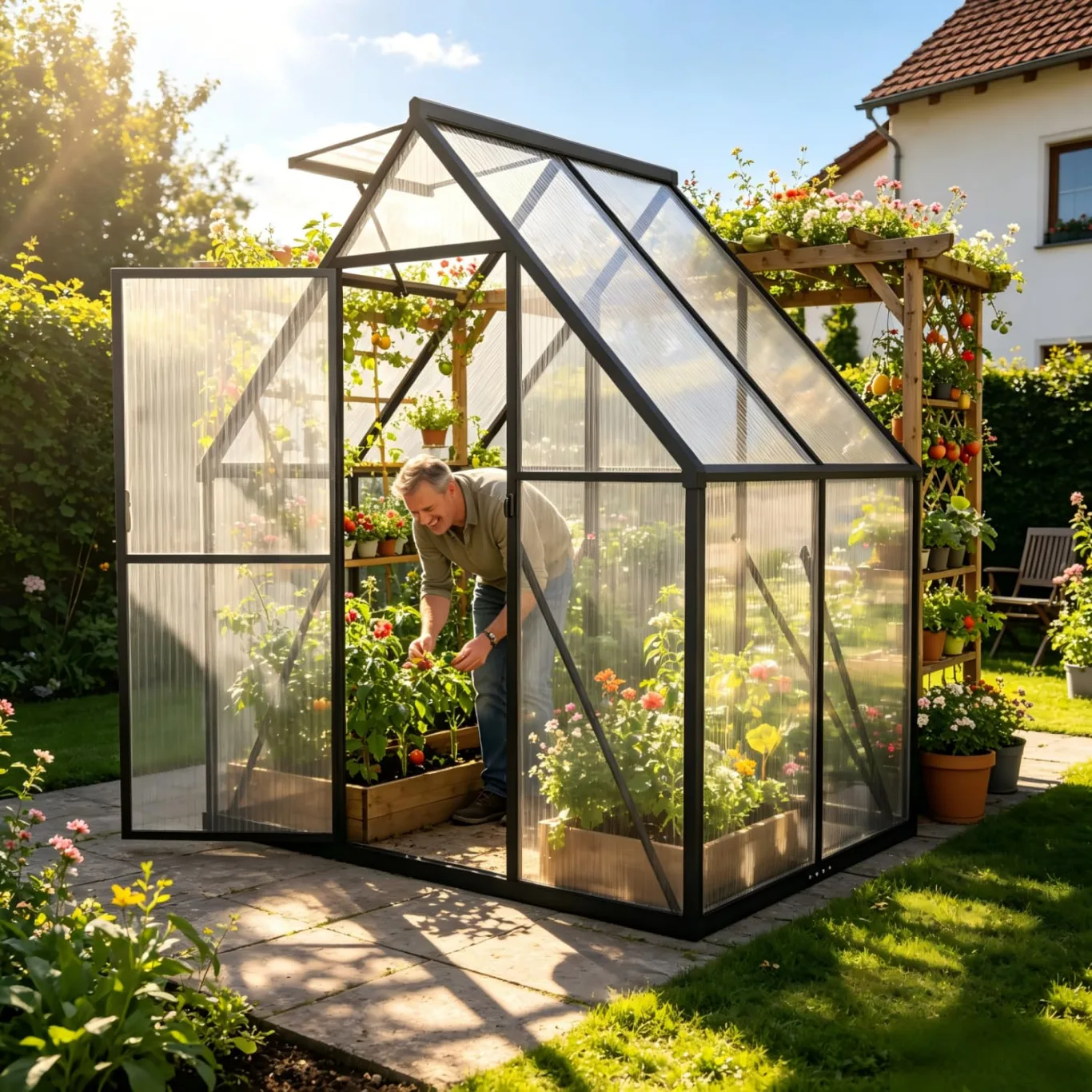 Aluminium Gewächshaus 6x4FT mit Fundament & Dachfenster, stabiles Tomatenhaus wetterfest & rostfrei, temperaturbeständiges Treibhaus für Gemüse & Pflanzen Frühbeet & Pflanzenhaus 125x180x195cm - Bild 1