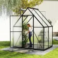 Aluminium Gewächshaus 6x4FT mit Fundament & Dachfenster, stabiles Tomatenhaus wetterfest & rostfrei, temperaturbeständiges Treibhaus für Gemüse & Pflanzen Frühbeet & Pflanzenhaus 125x180x195cm - Thumbnail 9