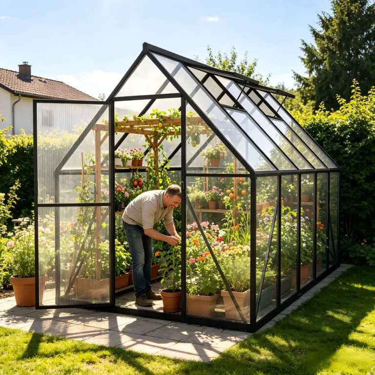 Aluminium Gewächshaus 8x10FT mit Fundamentrahmen & Dachfenster, extra stabiles Tomatenhaus wetterfest & rostfrei, großes Pflanzenhaus für Gemüse- und Pflanzenanzucht, Treibhaus 310x250x205cm – Bild 10