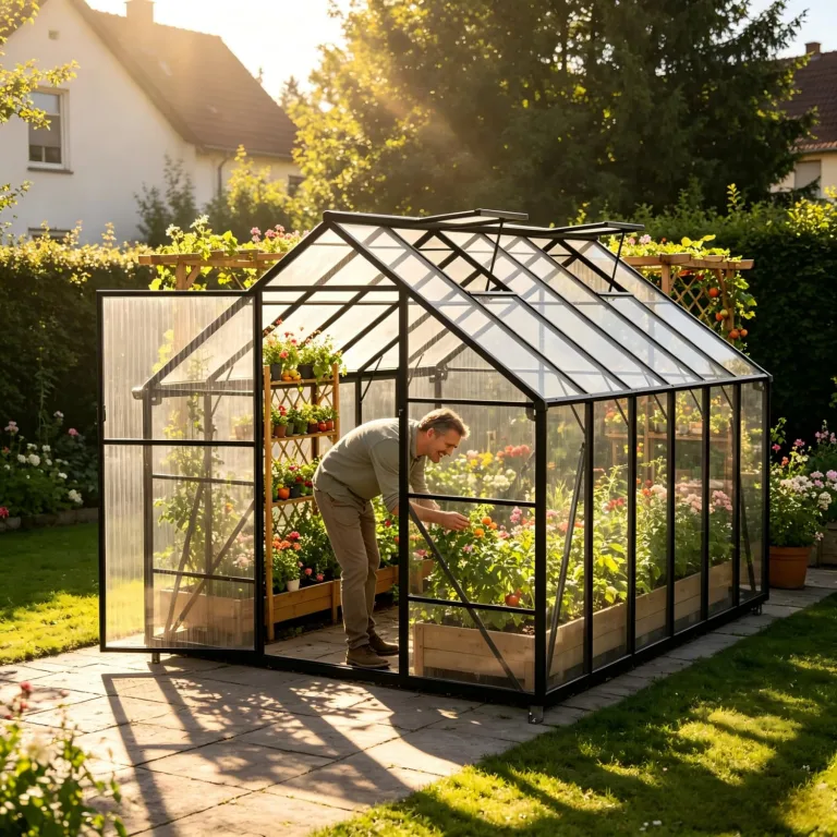 Aluminium Gewächshaus 8x10FT mit Fundamentrahmen & Dachfenster, extra stabiles Tomatenhaus wetterfest & rostfrei, großes Pflanzenhaus für Gemüse- und Pflanzenanzucht, Treibhaus 310x250x205cm – Bild 1