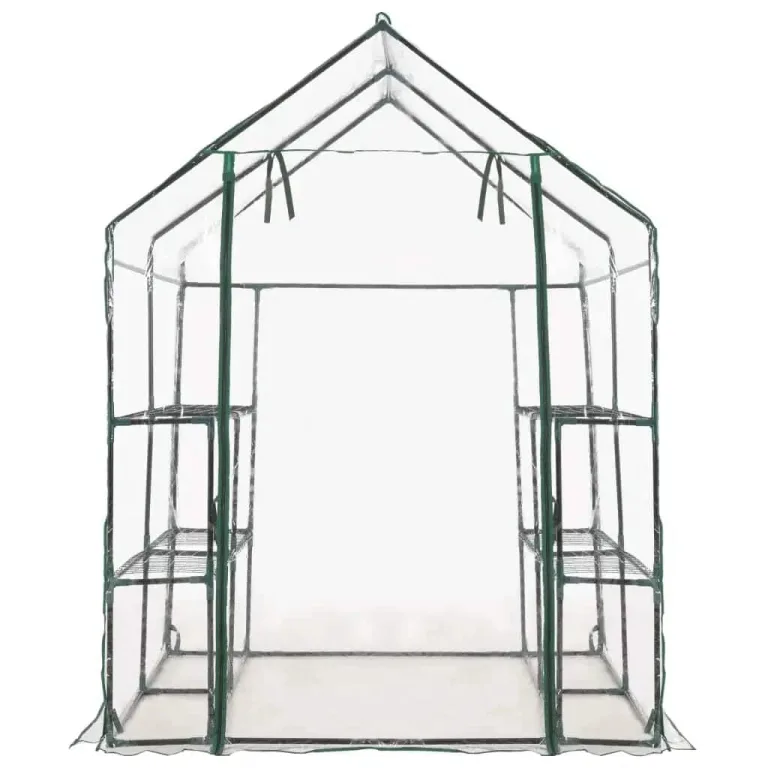 Gewächshaus mit 8 Regalen, 143 x 143 x 195 cm, pulverbeschichteter Stahlrahmen, PVC-Folie, wetterfestes Pflanzenhaus für Garten, Balkon, Terrasse, Schutz für Gemüse, Tomaten, Aussaat – Bild 3