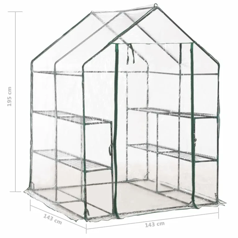 Gewächshaus mit 8 Regalen, 143 x 143 x 195 cm, pulverbeschichteter Stahlrahmen, PVC-Folie, wetterfestes Pflanzenhaus für Garten, Balkon, Terrasse, Schutz für Gemüse, Tomaten, Aussaat – Bild 7