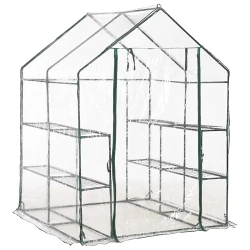 Gewächshaus mit 8 Regalen, 143 x 143 x 195 cm, pulverbeschichteter Stahlrahmen, PVC-Folie, wetterfestes Pflanzenhaus für Garten, Balkon, Terrasse, Schutz für Gemüse, Tomaten, Aussaat – Bild 8