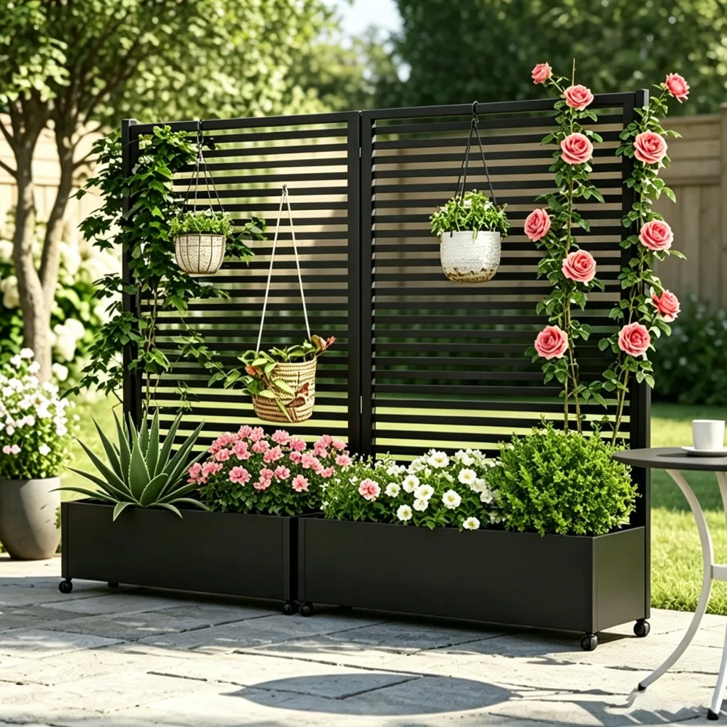 Pflanzkasten aus Metall für den Außenbereich mit Spalier, Hochbeet aus Metall mit Rad, freistehender Sichtschutz-Pflanzkasten für Blumen, Gemüse im Garten, auf der Terrasse, auf dem Balkon