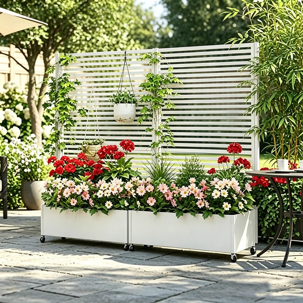 Pflanzkasten aus Metall für den Außenbereich mit Spalier, Hochbeet aus Metall mit Rad, freistehender Sichtschutz-Pflanzkasten für Blumen, Gemüse im Garten, auf der Terrasse, auf dem Balkon
