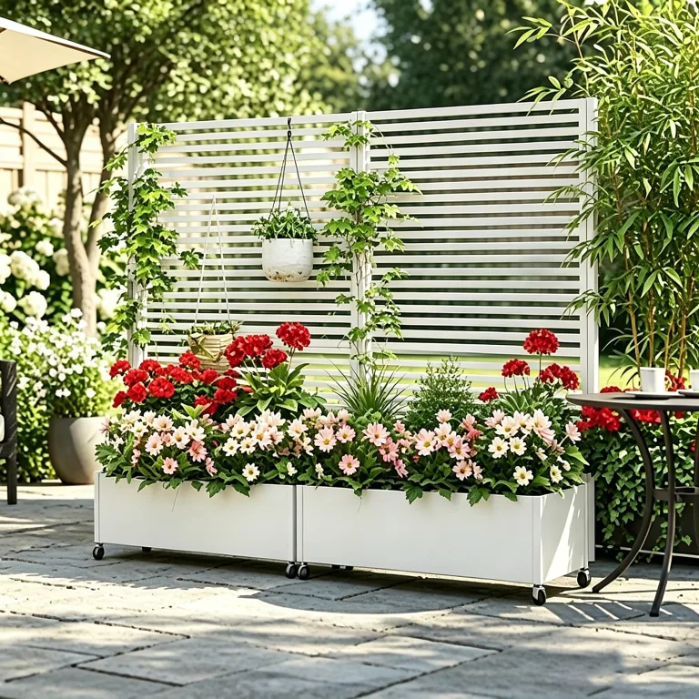 Pflanzkasten aus Metall für den Außenbereich mit Spalier, Hochbeet aus Metall mit Rad, freistehender Sichtschutz-Pflanzkasten für Blumen, Gemüse im Garten, auf der Terrasse, auf dem Balkon – Bild 1